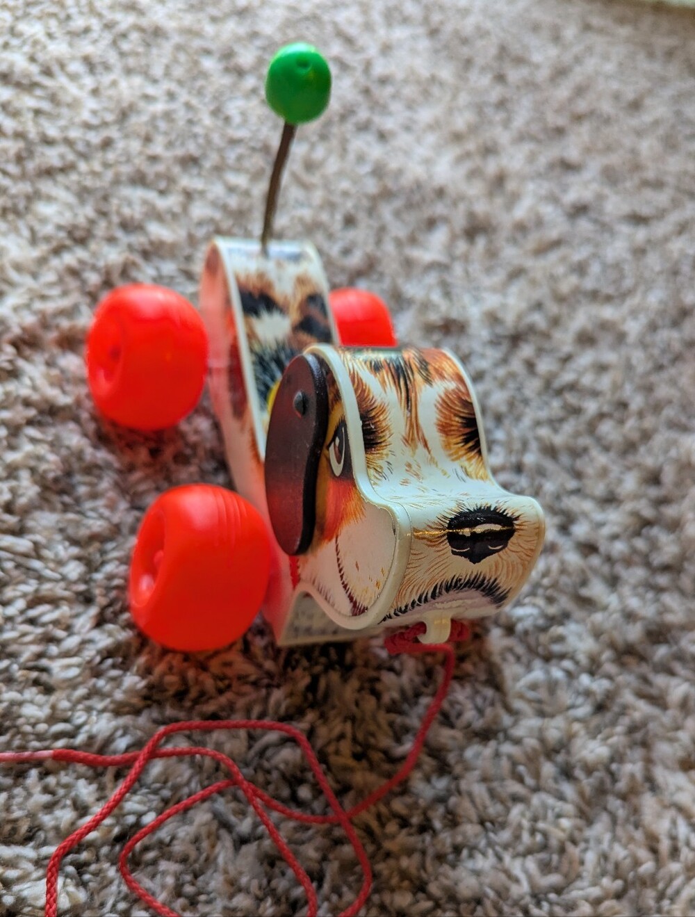 Vintage Fisher Price Pull Toy Dog with Bright Wheels